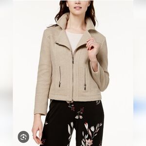 Alfani Moto Style Jacket Size M Tan Zip Up Textured Knit